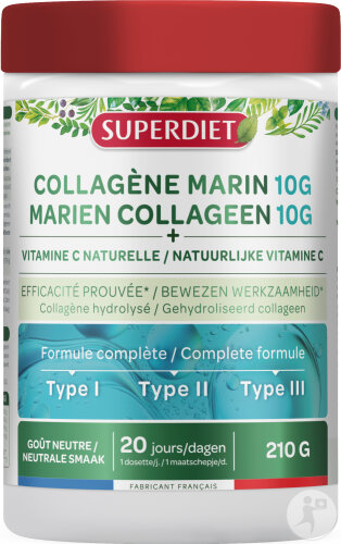Super Diet Collagène Marin 10g + Vitamine C Naturelle Pot 210g