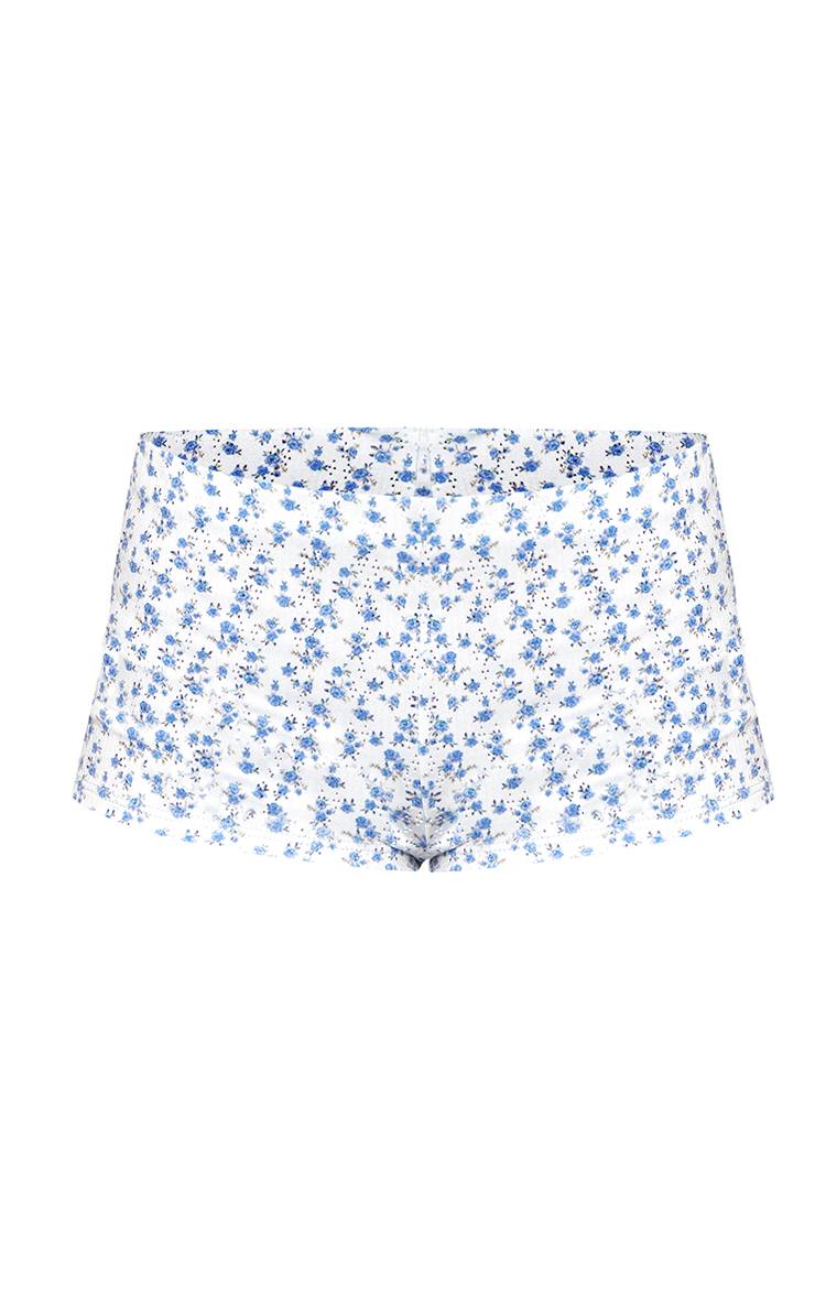 Bleu Short Taille Haute À Motif Floral Liberty Et Jersey Pointelle