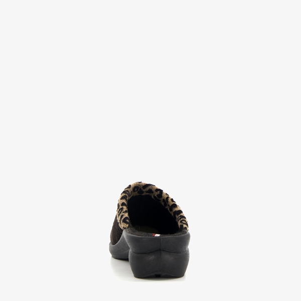 Blenzo dames pantoffels zwart met luipaard detail