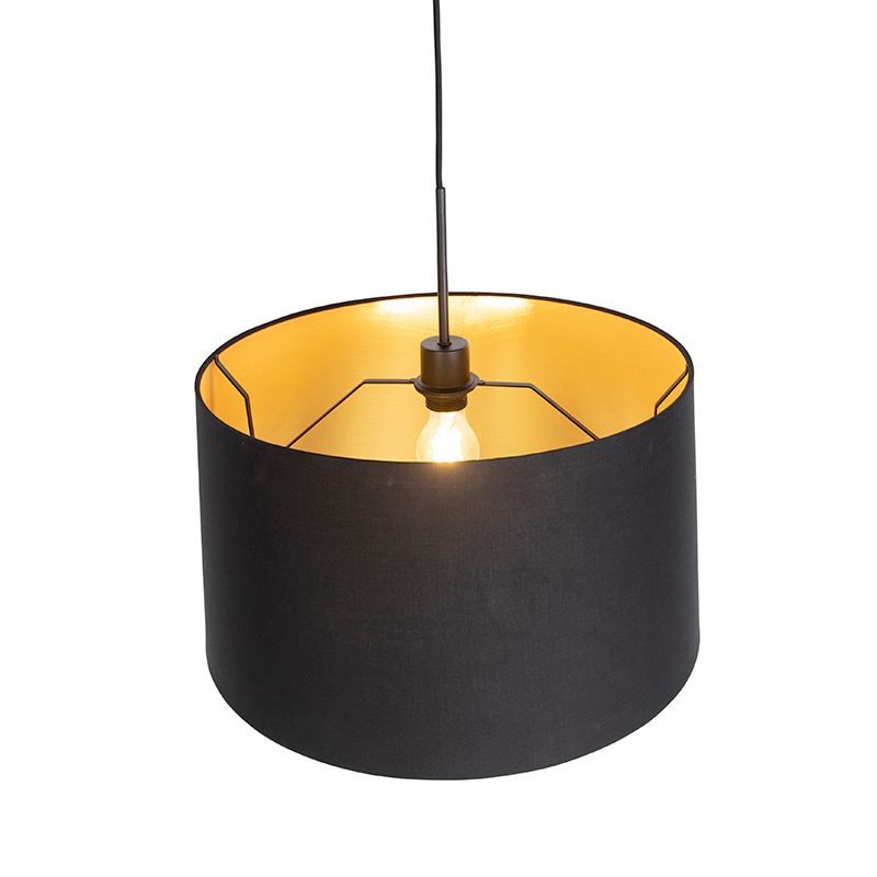 Hanglamp met katoenen kap zwart met goud 50 cm - Combi