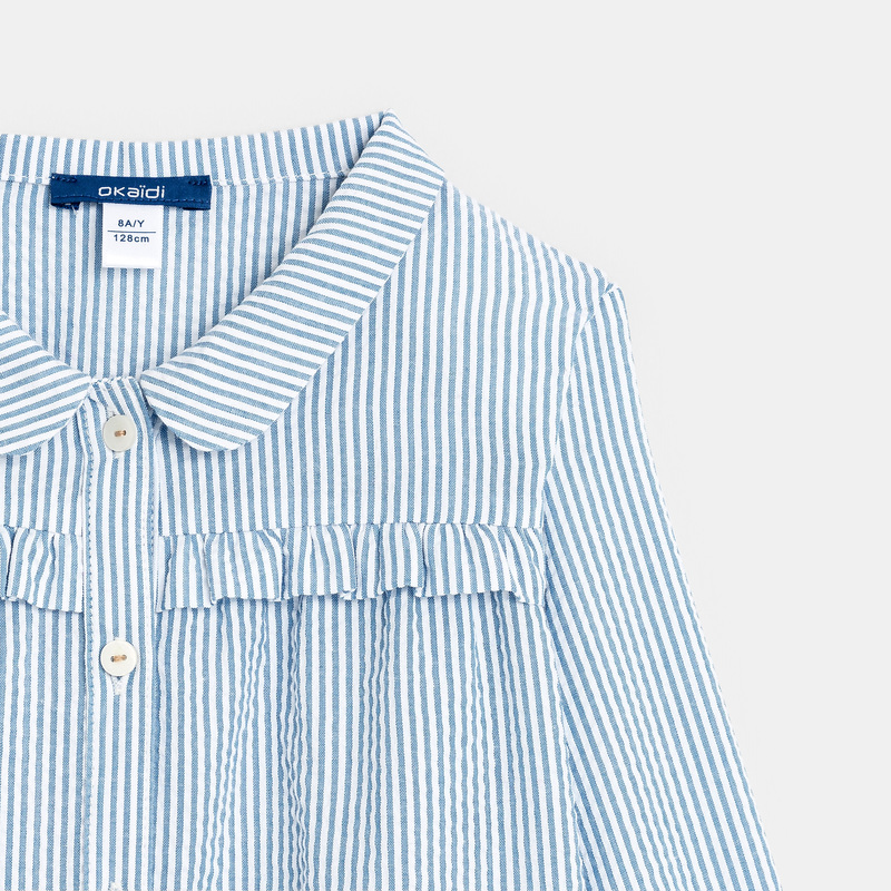 Chemise rayée et frou-frou bleue fille