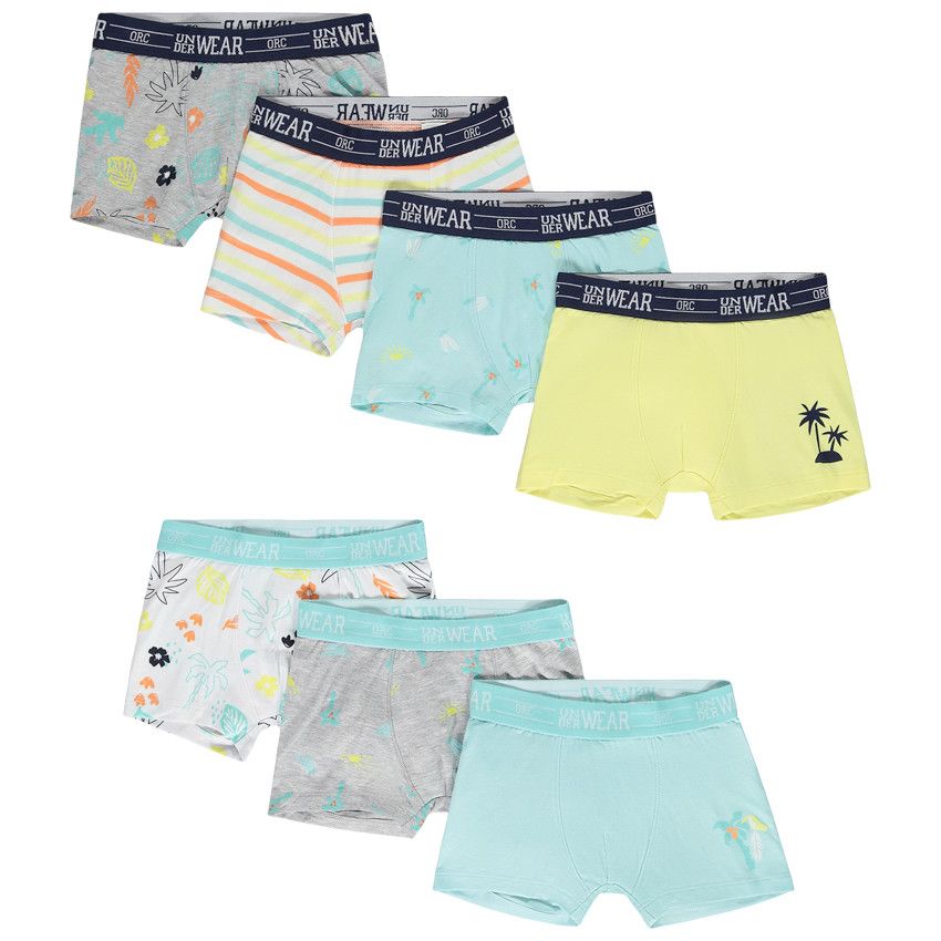 Lot de 7 boxers en jersey motifs palmiers pour garçon - Bleu