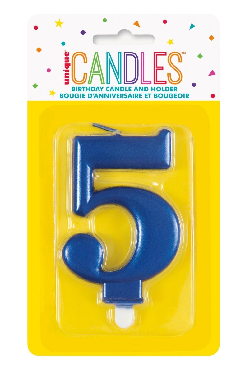 5 Jaar Kaars Blauw 12cm