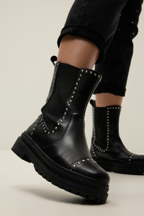 Chelseaboots, Ziernieten, Profilsohle, Leder, Weite H