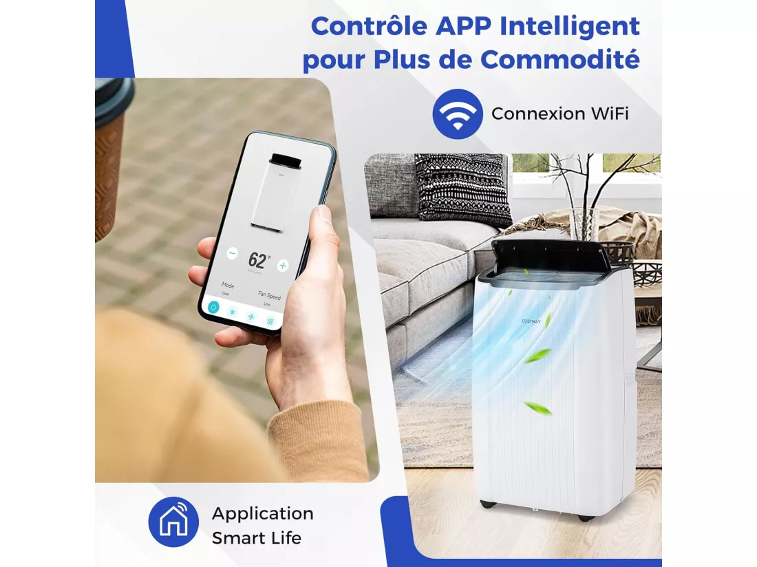 Climatiseur Mobile Silencieux 6 EN 1, Refroidissement, Chauffage, Ventilateur, Déshumidificateur,Mode Nuit,Climatisation Rapide (Clim Pro|12000BTU)