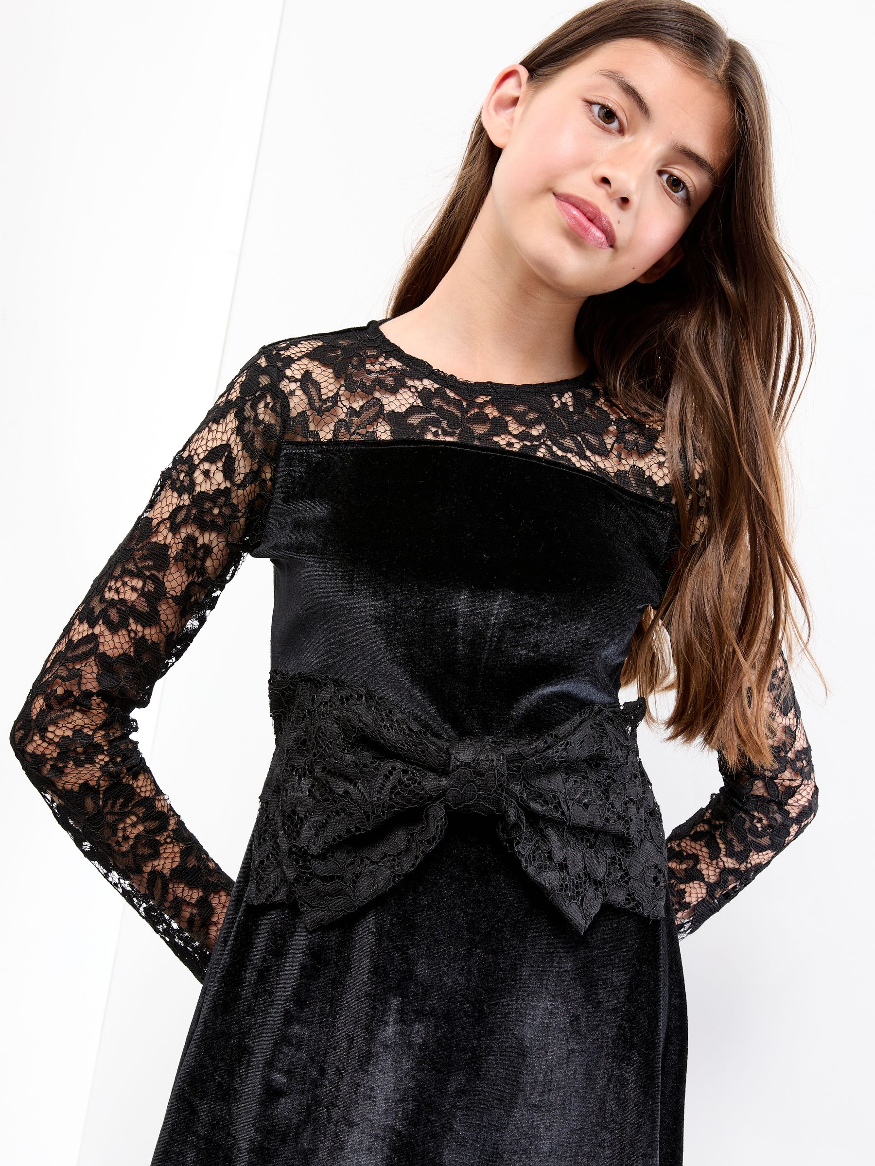 Lipsy Velvet Lace Bow Skater Dress (5-16yrs)