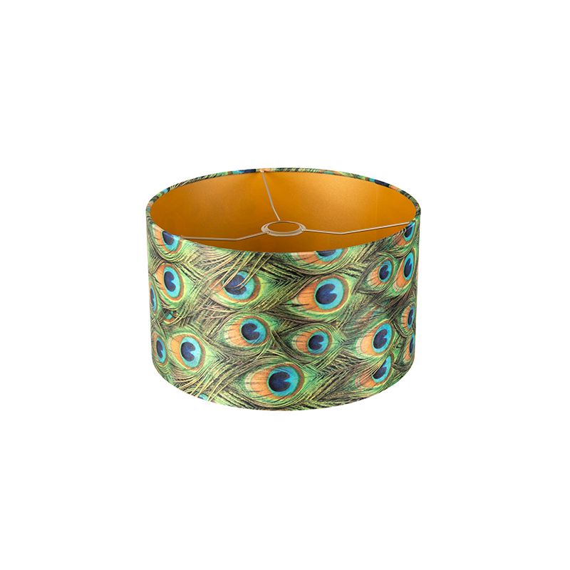Velours lampenkap pauw dessin 35/35/20 met gouden binnenkant