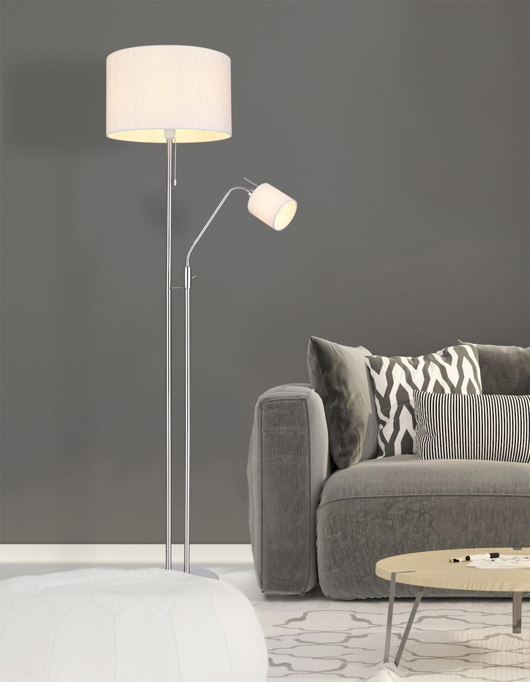 AVA Stehlampe braun, goldfarben, grau, D/H: 40 x 175 cm, Textil, Metall