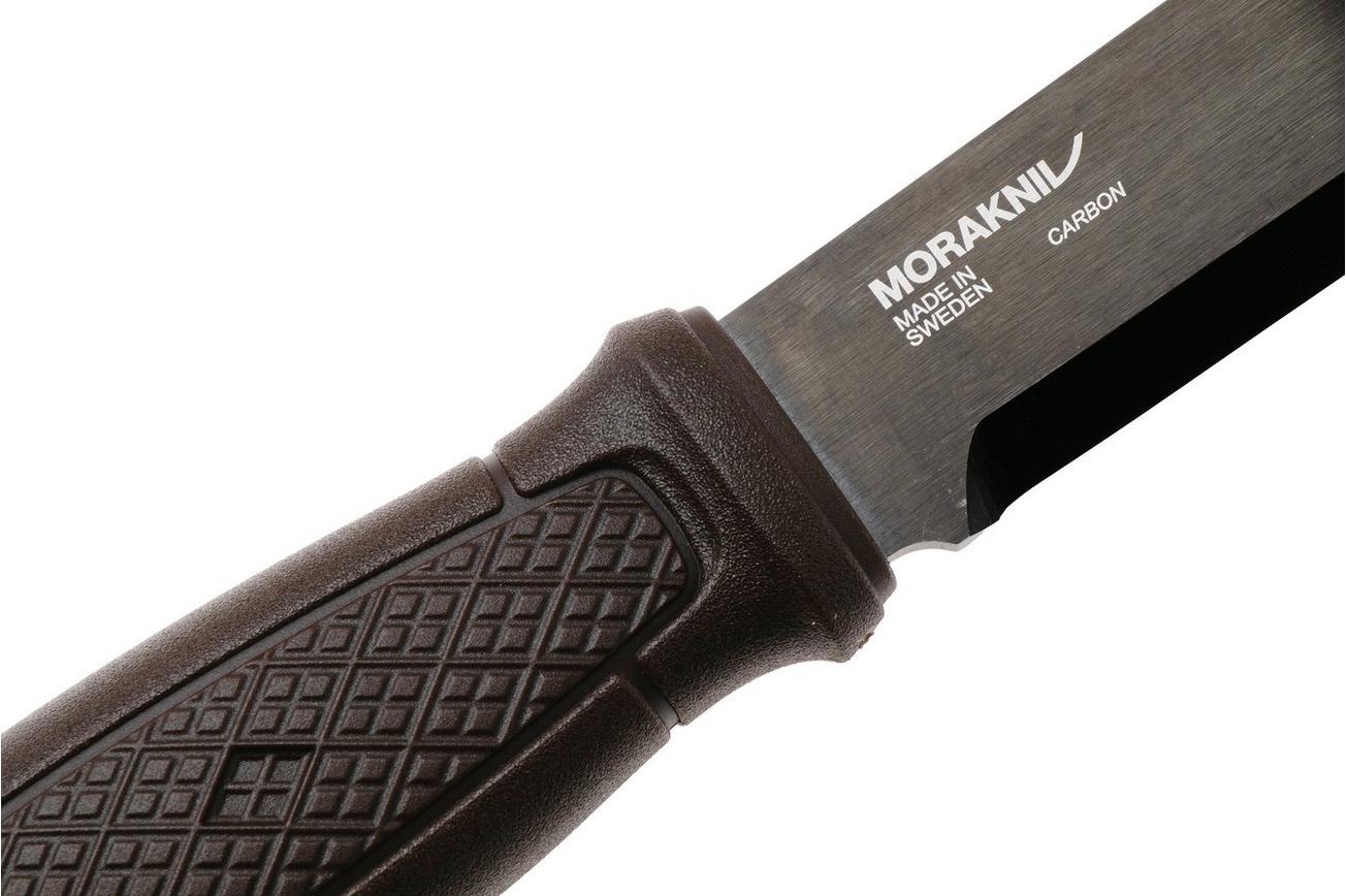 Morakniv Garberg Grand BlackBlade (C) 14640 Carbon Steel, Brown Polymer, bushcraftmes, leren foedraal