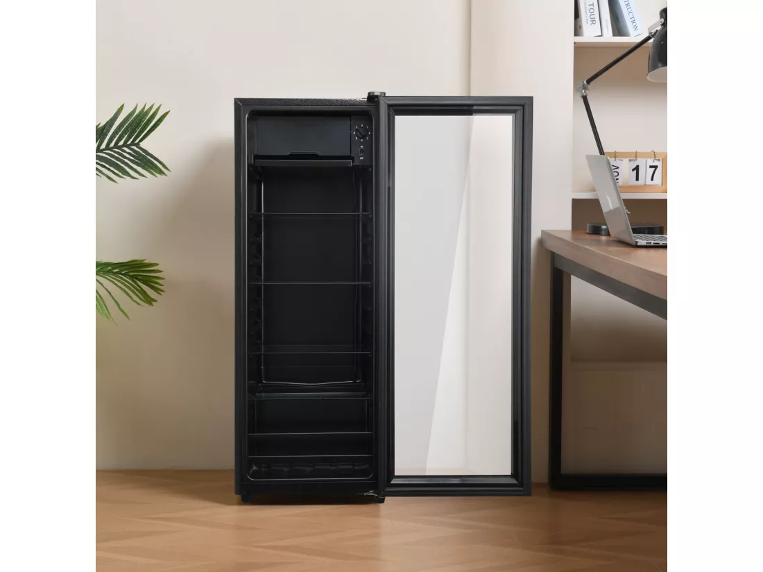 Réfrigérateur 128L, avec 3 étagères réglables et porte en verre, -10°C à 10°C, 90 kWh/an, efficacité énergétique F, 40x41x109.5cm
