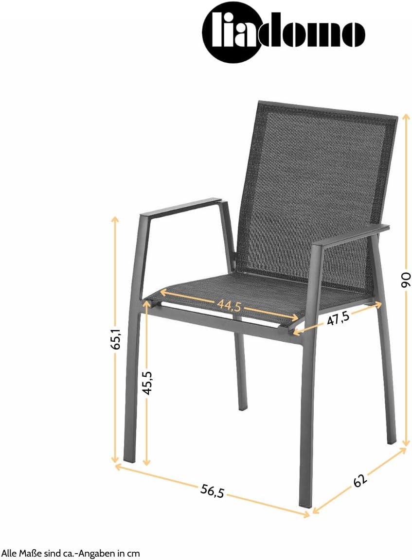 Gartenstuhl 2er-Set Pellaro - 2 Stück Stapelstuhl - wetterfest - fertig montiert - Alu mit Textilen - stapelbar - für Garten, Terrasse, Balkon - Alu-Armlehnen anthrazit