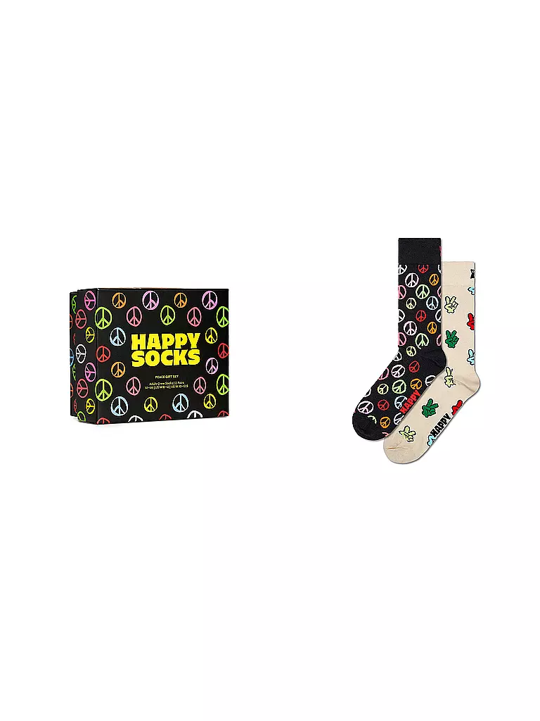 HAPPY SOCKS Herren Geschenkbox Socken PEACE 2er Pkg 41-46 black schwarz