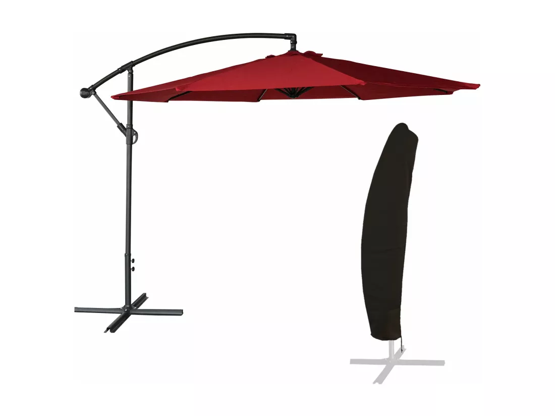 Parasol déporté OAHU rond 3m de diamètre rouge + housse - HAPPY GARDEN