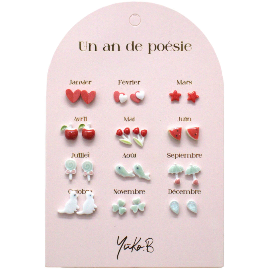 Yuko b. oorbellen rood en aqua - 12 paar
