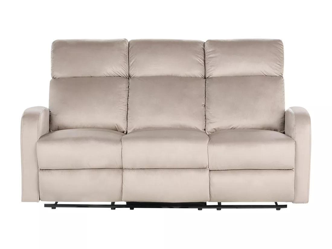 Canapé 3 places inclinable électrique en velours beige VERDAL