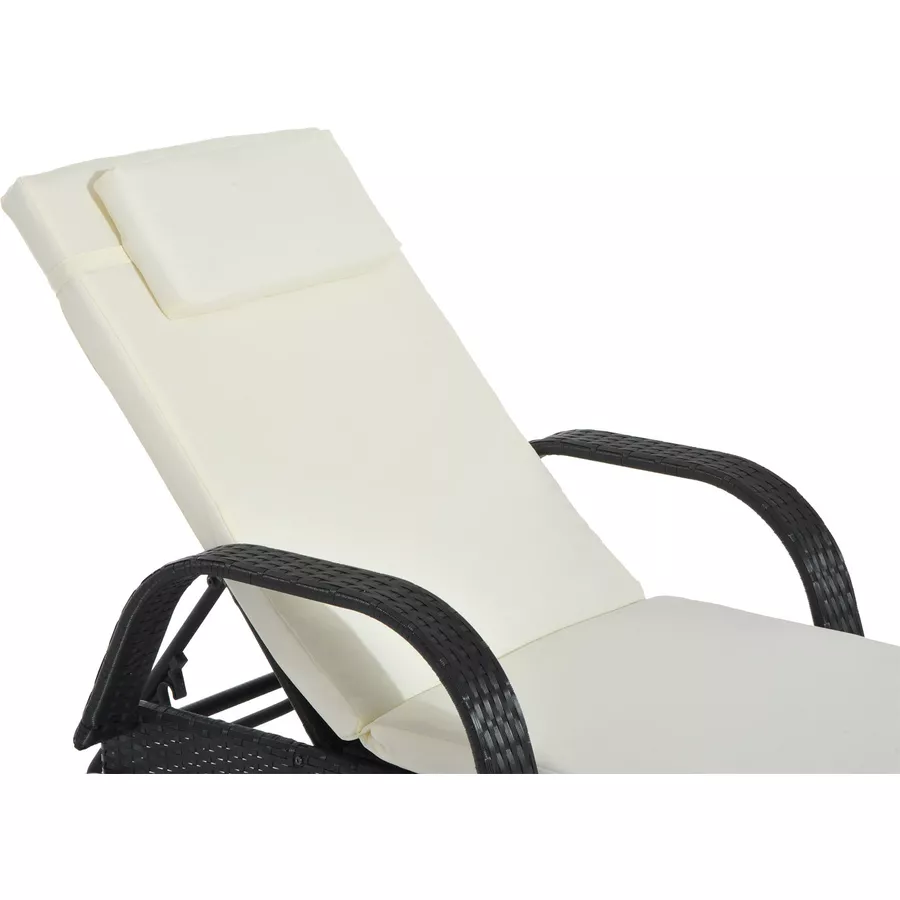 Outsunny Mobile Rattanliege für den Garten schwarz, creme