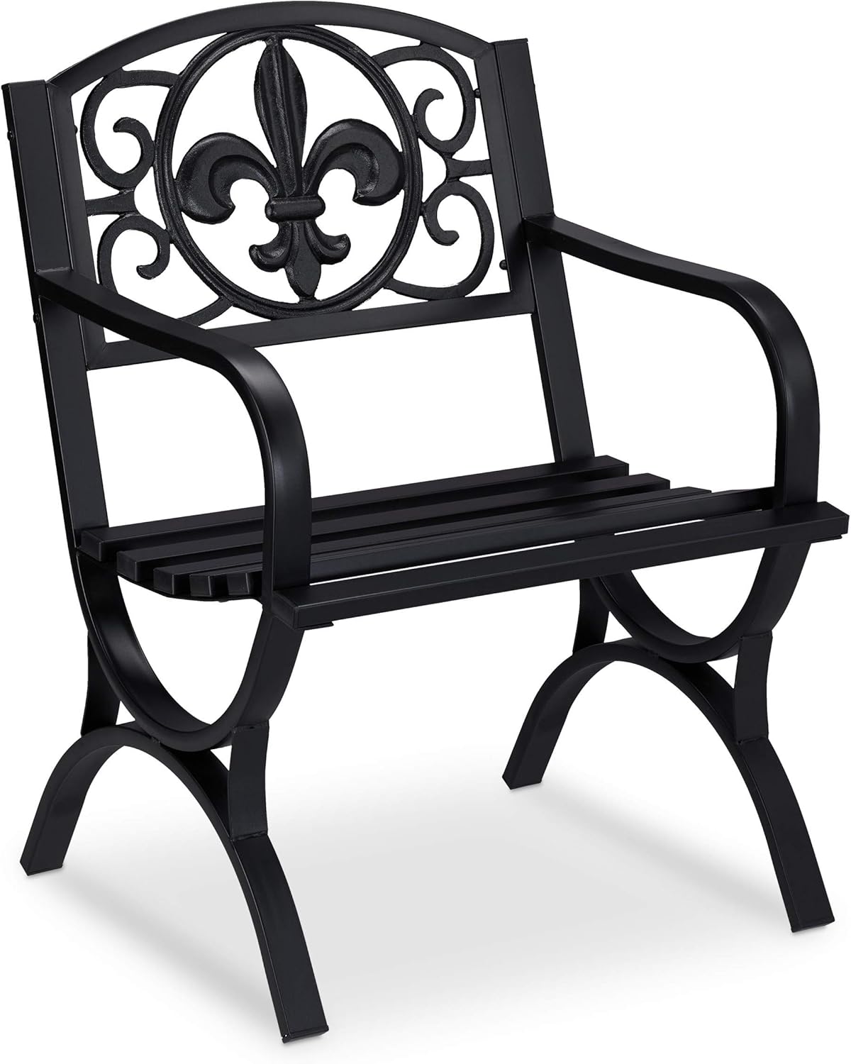 Relaxdays Gartenstuhl Vintage, Gartensessel m. Armlehnen, extra breit, Stahl, antikes Design, 85,5 x 60 x 56 cm, schwarz MV6900612