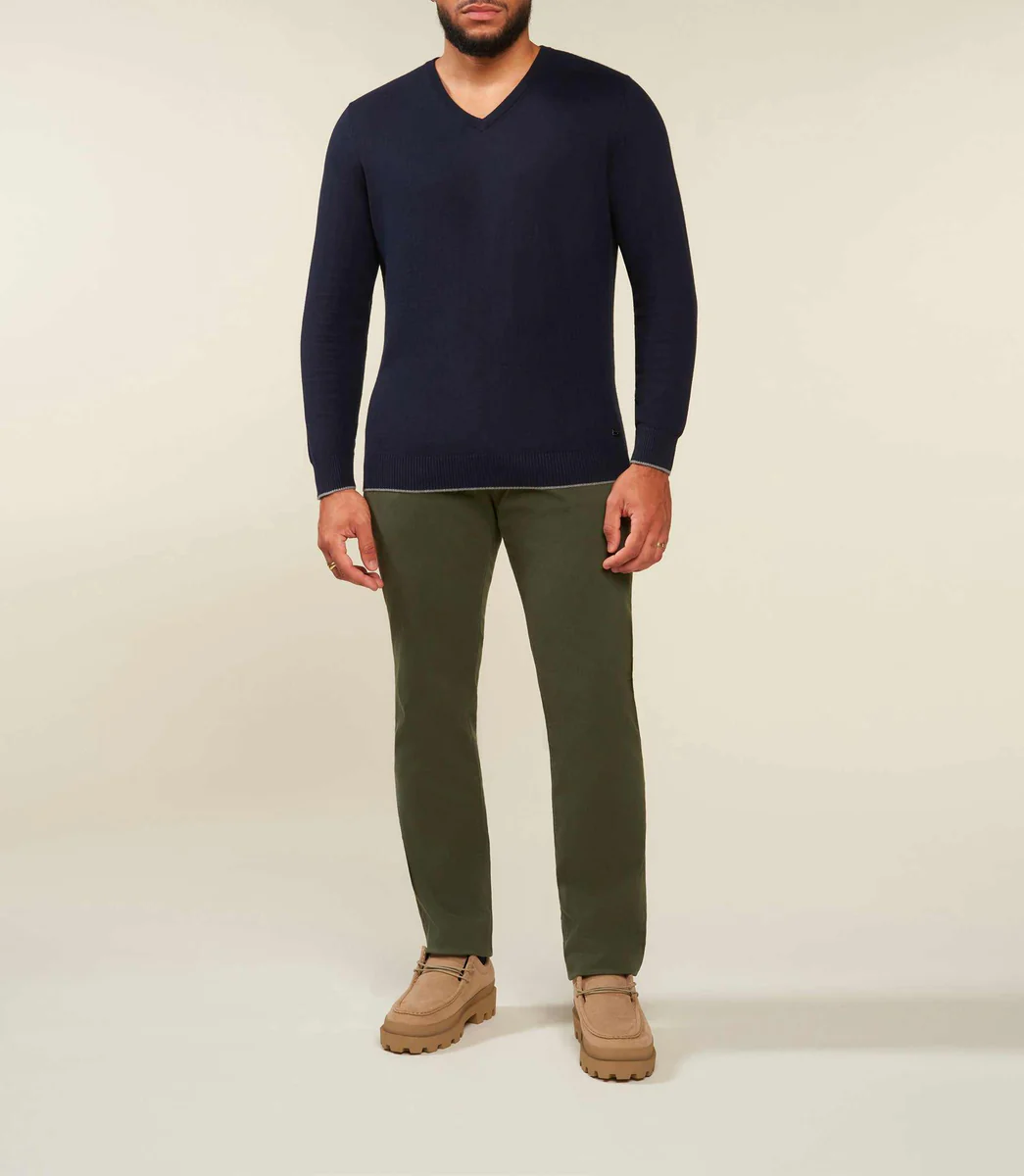 Pull col V coton cachemire marine BRENTBT
