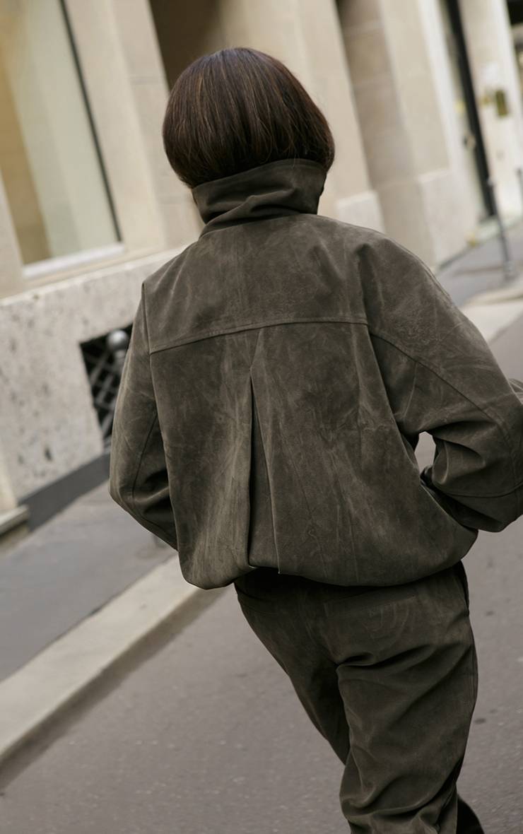 Kaki Veste De Motard En Daim