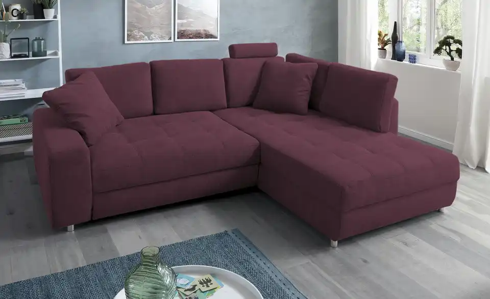Ecksofa Arissa de Luxe Burgund rechts Webstoff