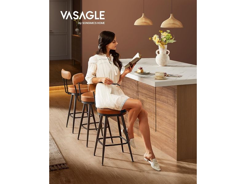 VASAGLE Barhocker 2er Set 54 x 90.5 cm, Braun/Schwarz Stabile Barstühle aus Kunstleder