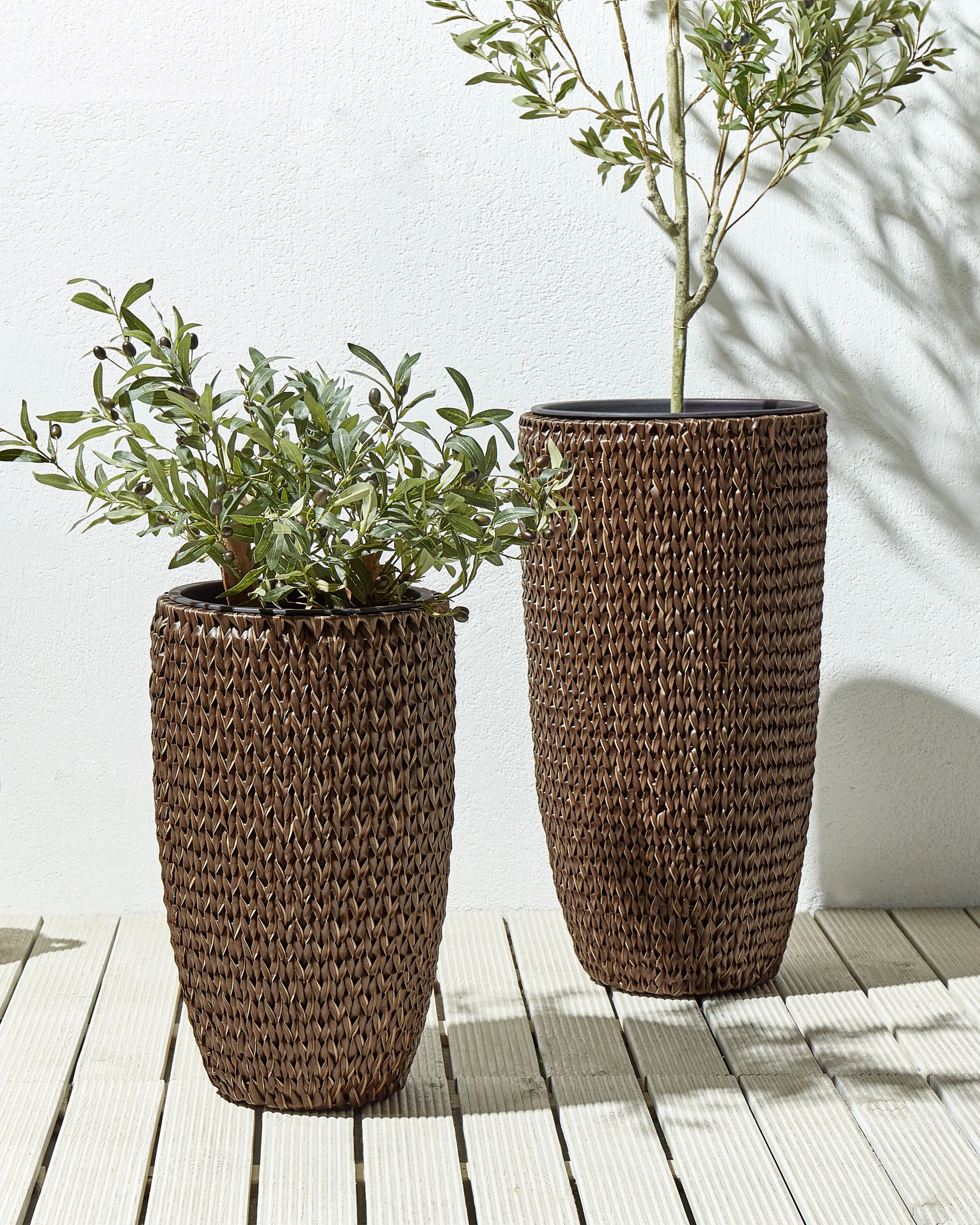 Set van 2 bloempotten CEDRUS PE rotan 37/45 cm Bruin