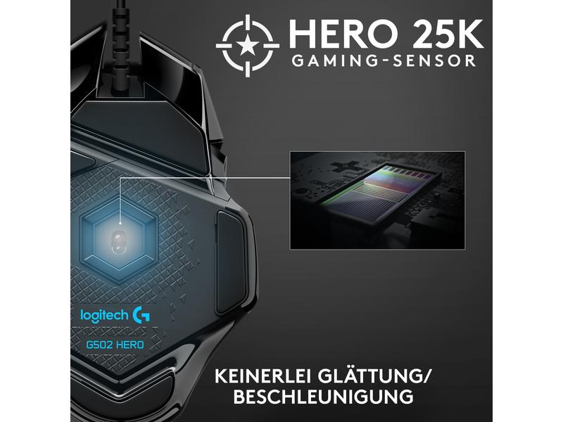 Logitech Gaming-Maus G502 HERO Hochpräzise Gaming-Maus mit justierbarem Handling und RGB-Beleuchtung