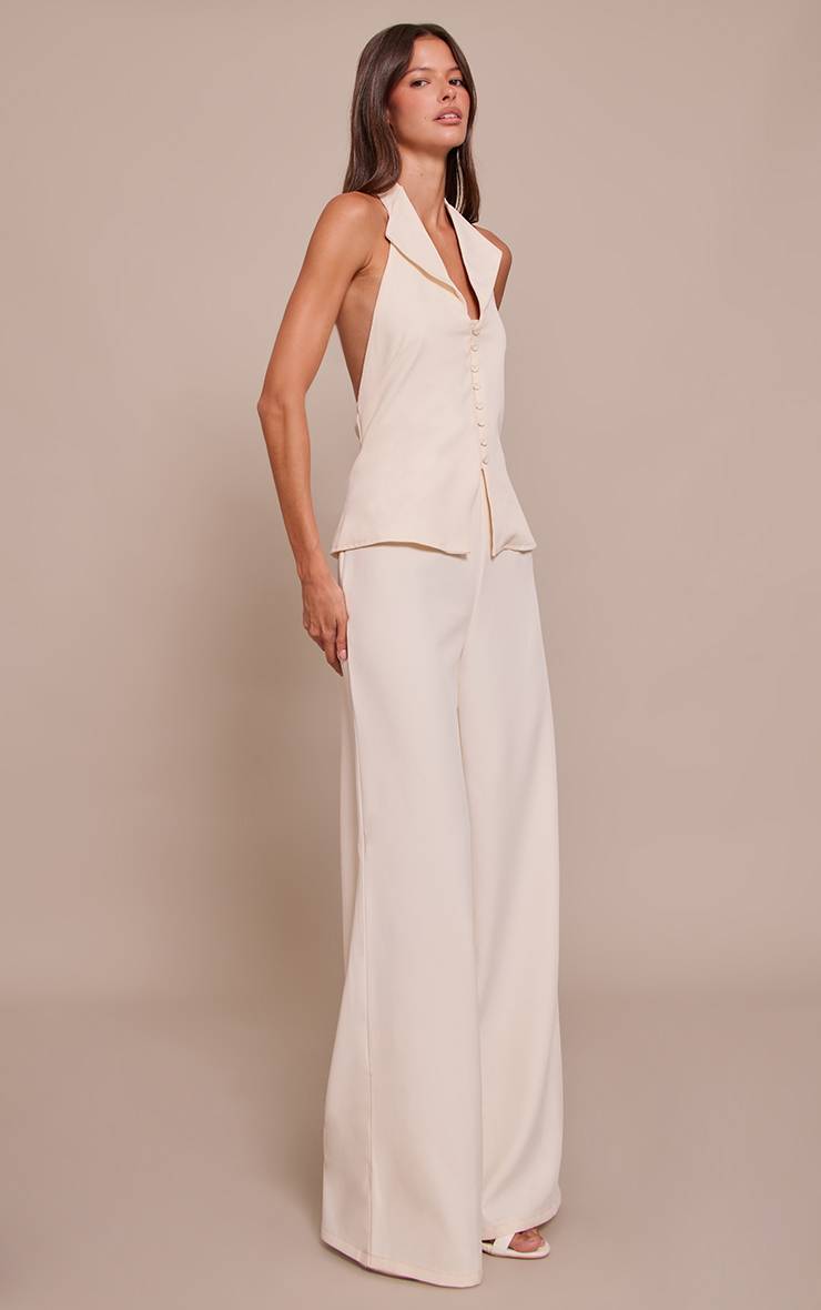 Crème Combinaison Pantalon Droit Avec Gilet