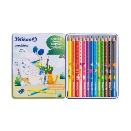 Pelikan Combino Set 12 Buntstifte + 1 Bleistift, im Metalletui