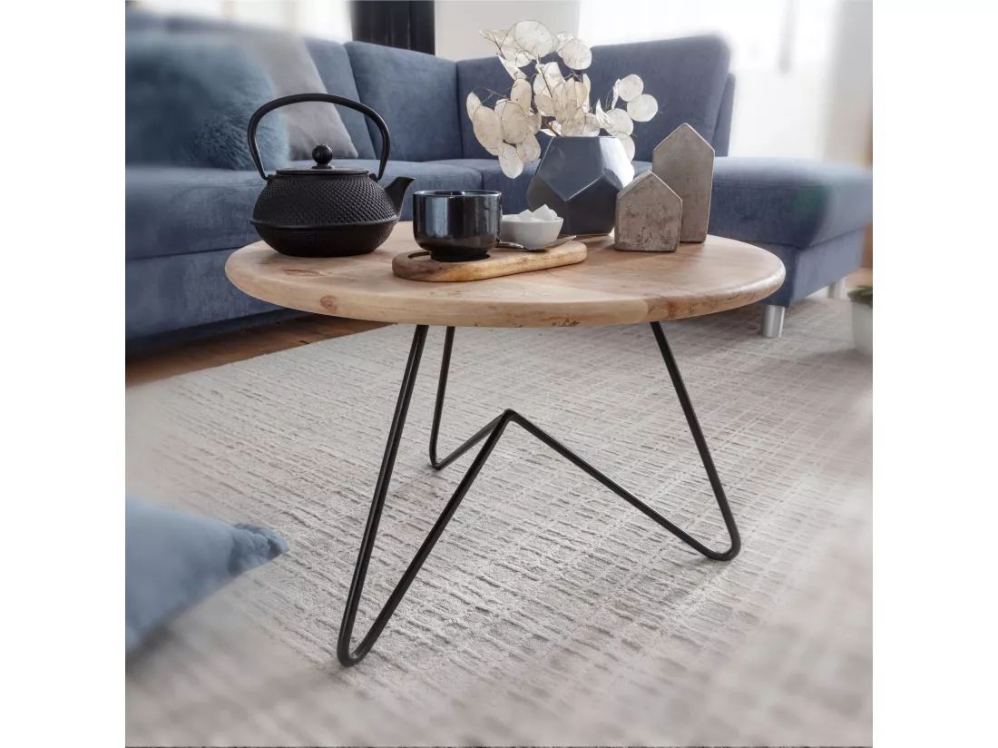 Table basse 60x39,5x60 cm en bois massif / métal acacia