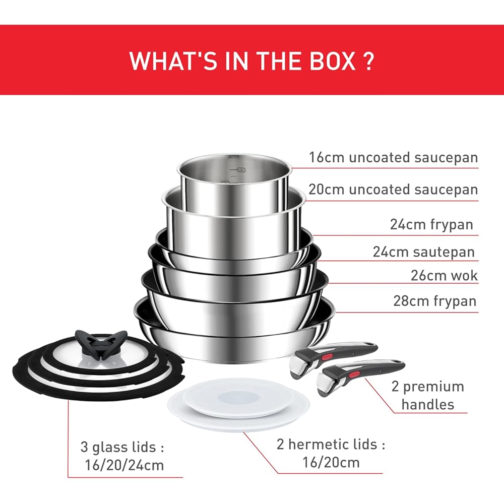 Tefal Ingenio Preference ON L9749432 Lot de 13 poêles à induction antiadhésives 24 et 28 cm, casseroles 16 et 20 cm, wok 26 cm, casserole 24 cm, couvercles en verre 16 et 20 et 24 cm, couvercles : Cuisine et Maison