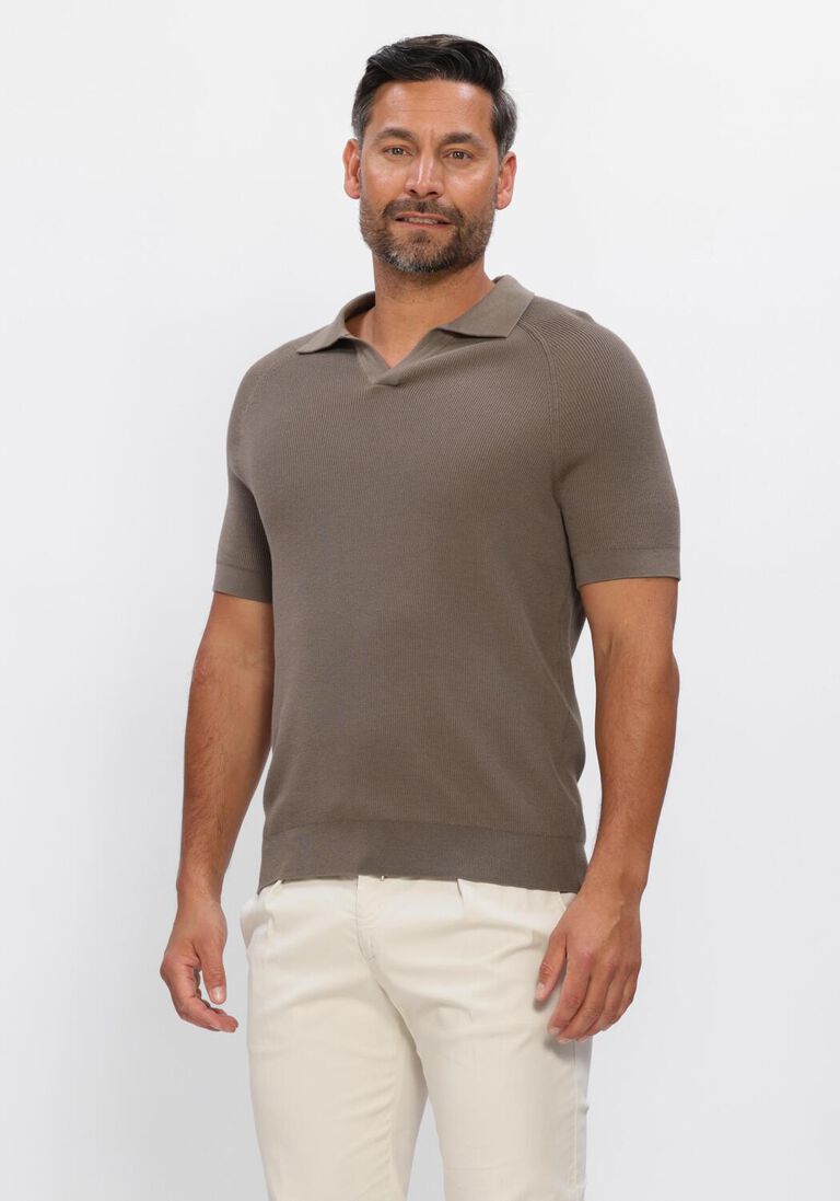 beige profuomo polo polo open collar rib
