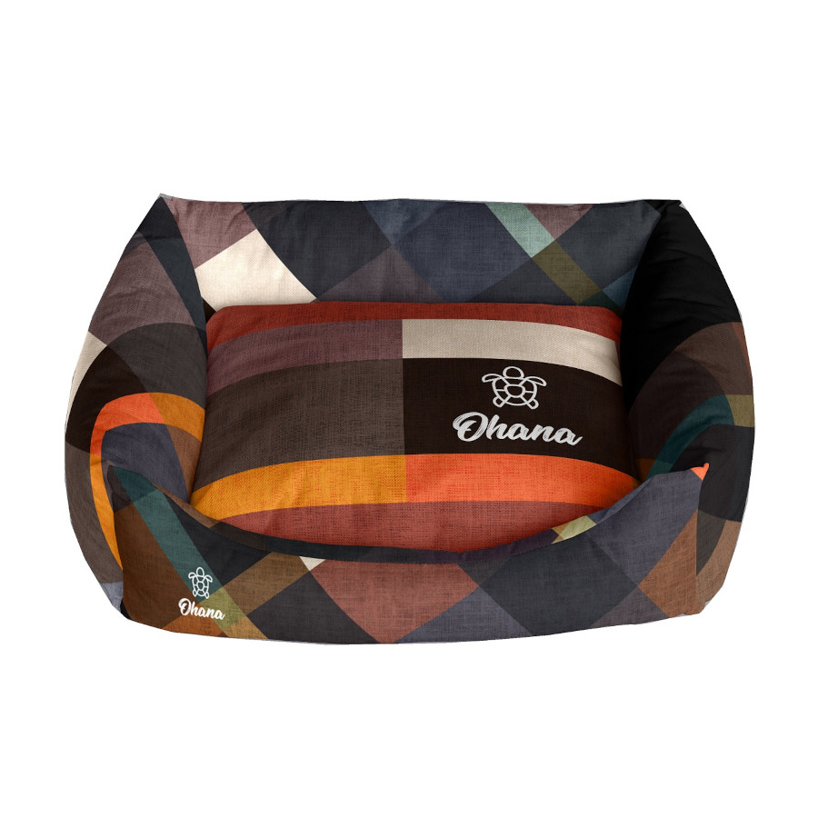 Berço retangular Honua, tamanho G, estampa colorida, largura 56 cm, comprimento 70 cm, altura 28 cm.