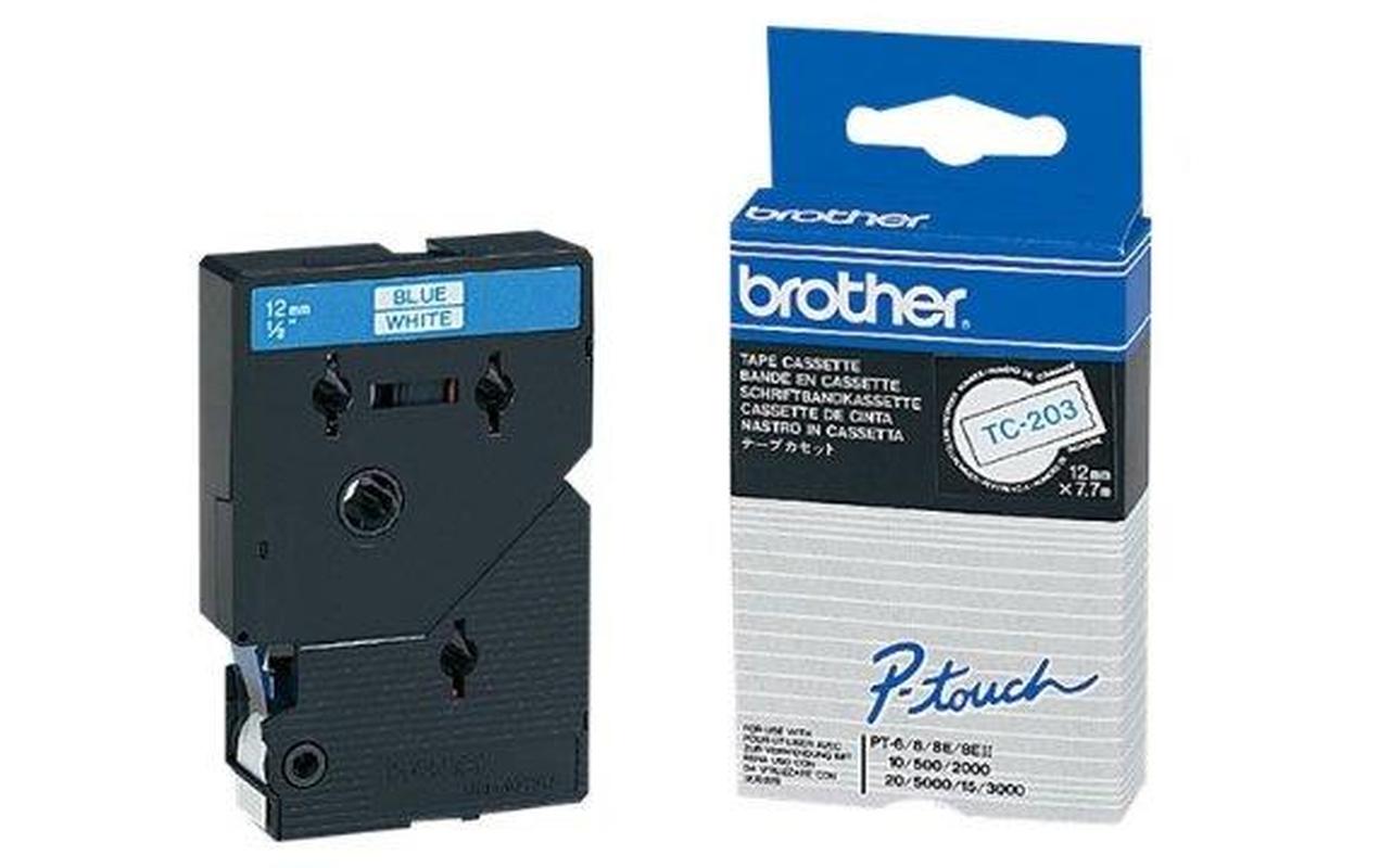 Beschriftungsband TC-203 Blau auf WeissFarbband für Brother P-Touch-Geräte