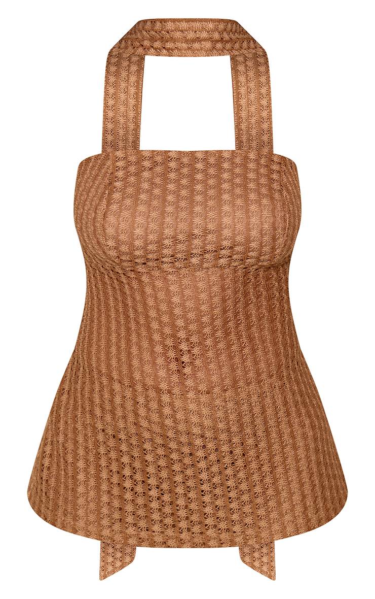 Marron Haut Bandeau Texturé Avec Détail Foulard Assorti Co-ord Shape