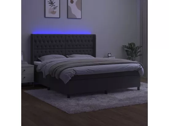 Sommier tapissier matelas et LED Gris foncé 160x200 cm Velours