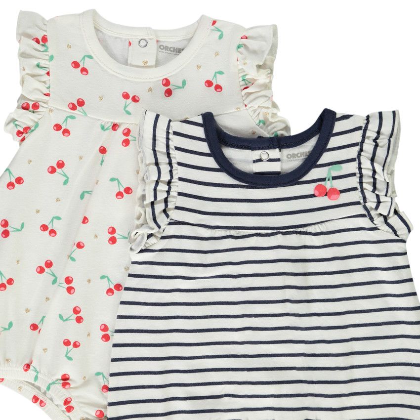 Lot de 2 combinaisons courtes en jersey pour bébé fille - Ecru