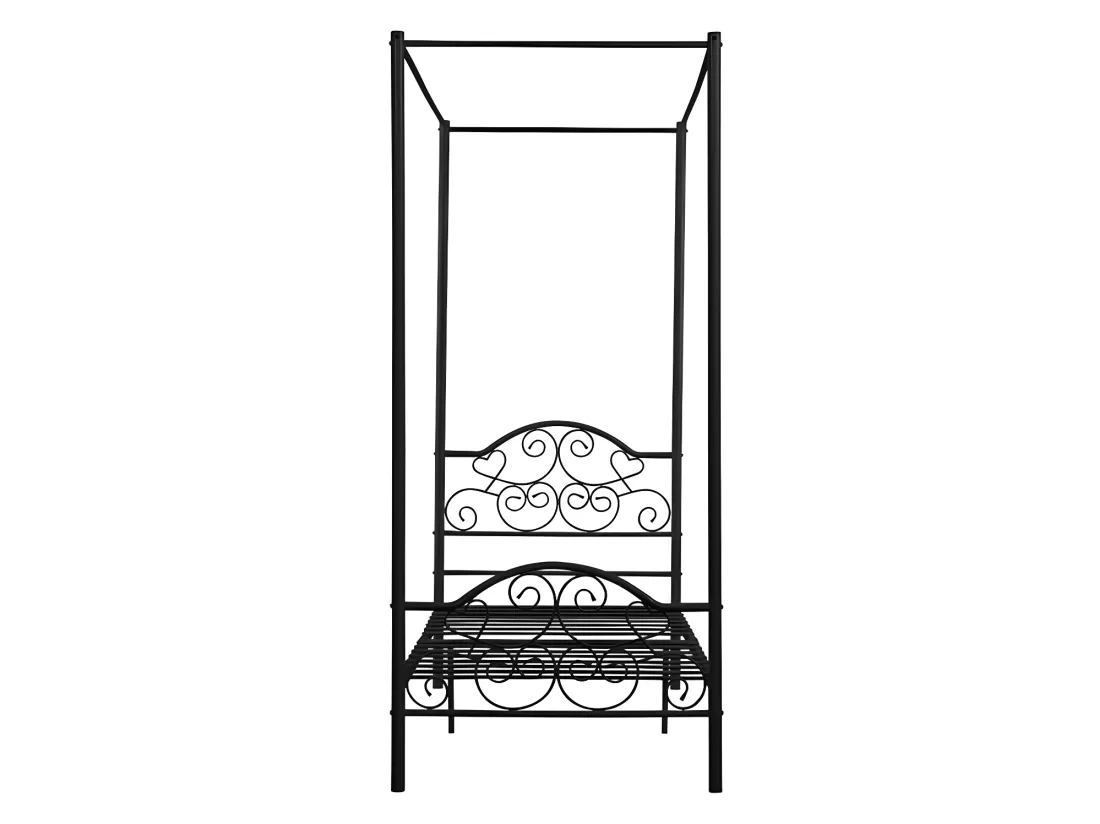 Lit à baldaquin LEYNA - 90 x 190 cm - Métal - Noir + matelas