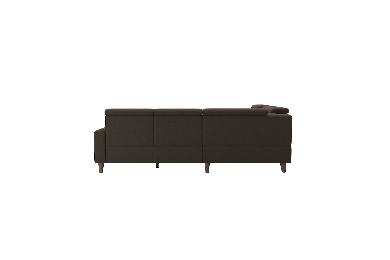 Anna C12 hjørnesofa (PCenterCMM) Tekstil Calido Brown med A1 arm og valnøttbeisede skrå ben, 14 cm. (Power-Center-CornerManual-Manual)