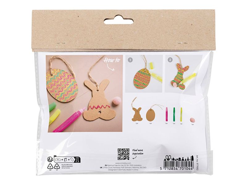 Creativ Company Bastelset Ei und Hase 1 Stück, Mehrfarbig Mini Kreativ Set für Kinder