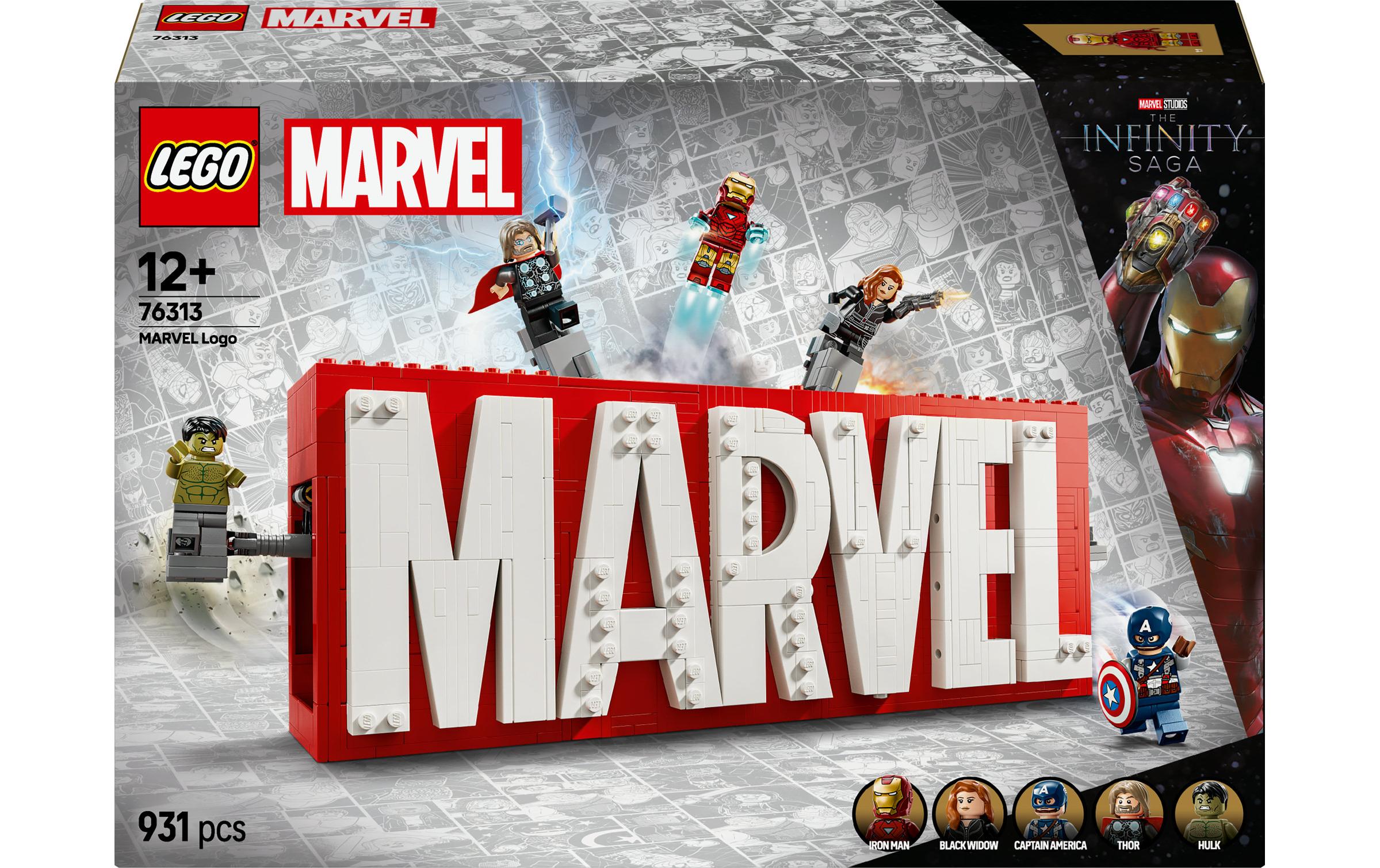Marvel Logo und Minifiguren 76313Marvel Set mit 5 Minifiguren zum Bauen und Sammeln