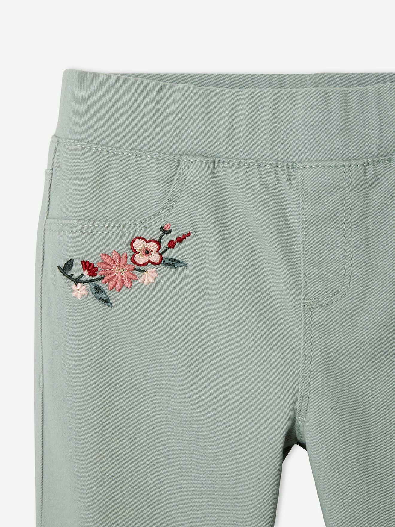 Calças legging bordadas MorphologiK para meninas, com modelagem justa e estilo maquiagem rosa.