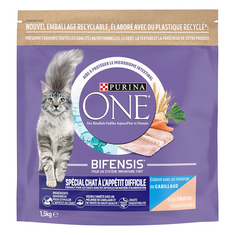 PURINA ONE Spécial chat à l'appétit difficile cabillaud, truite