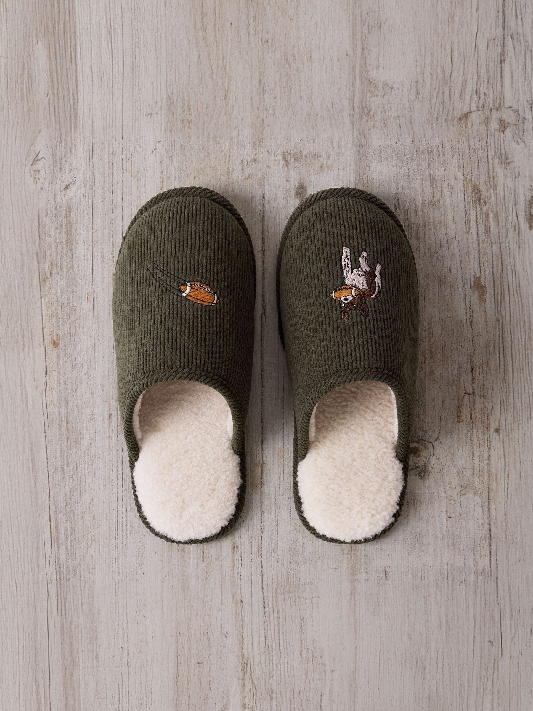 Chelsea Peers Corduroy Embroidered Rugby Dogs Slippers