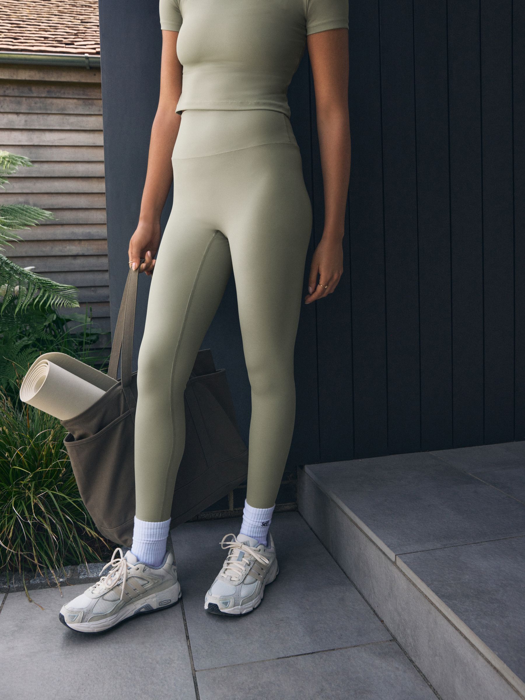 Grijs-groen - self. Legging met hoge taille