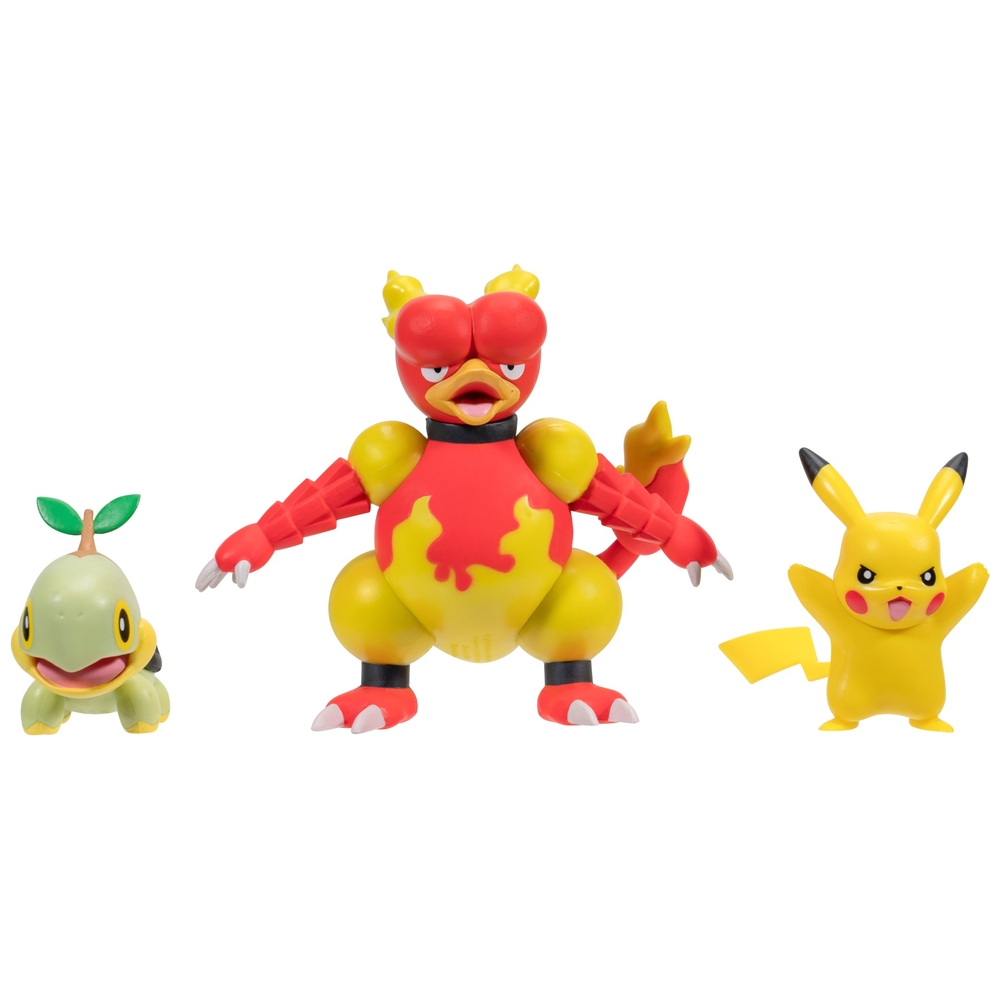 Pokémon-Kampffiguren-3er-Pack (Turtwig, Pikachu und Magmar)
