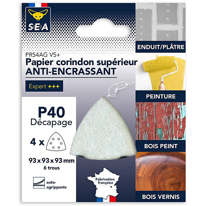 Papier abrasif anti-encrassant delta 93 mm grain 40, lot de 4