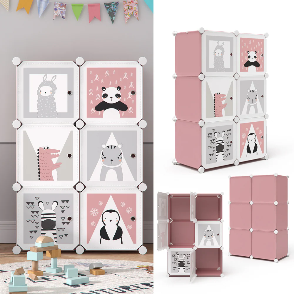Vicco Kleiderschrank Andy Kinder rosa modular 6 Fächer Kleiderstange Steckregal