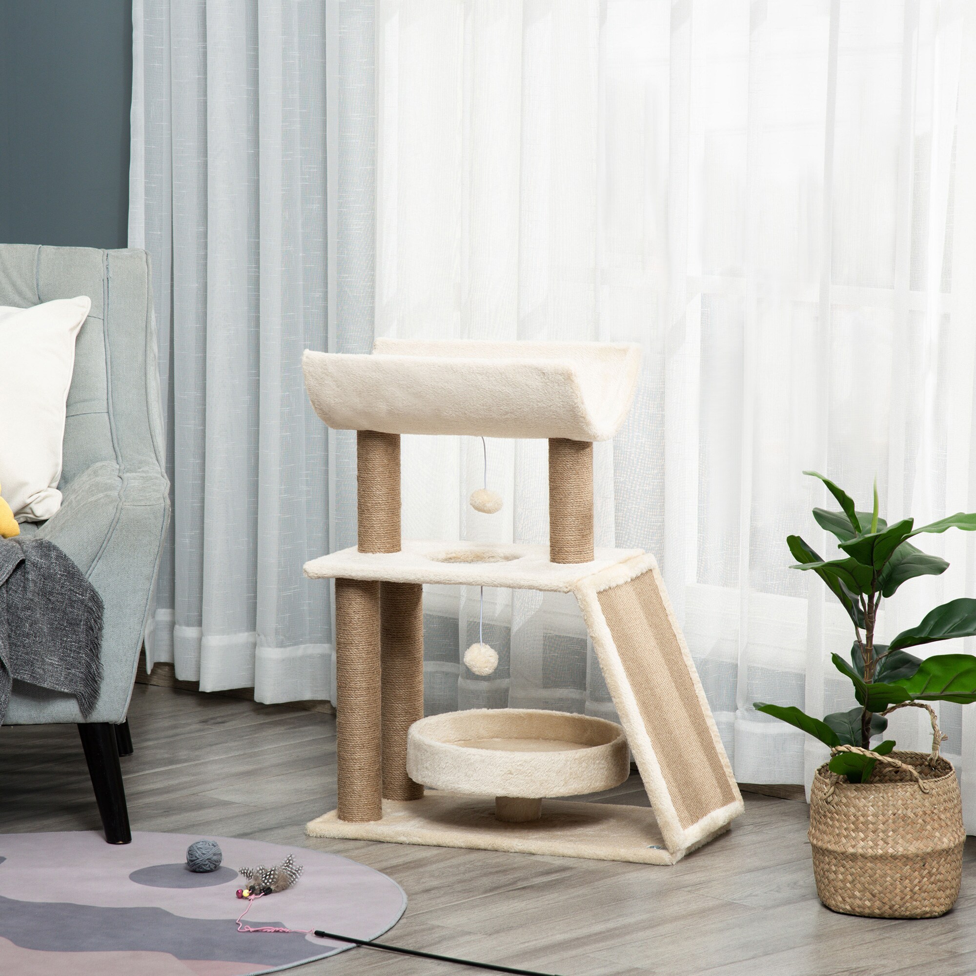 PawHut Kratzbaum mit Kratzbrett braun 60L x 30B x 76H cm