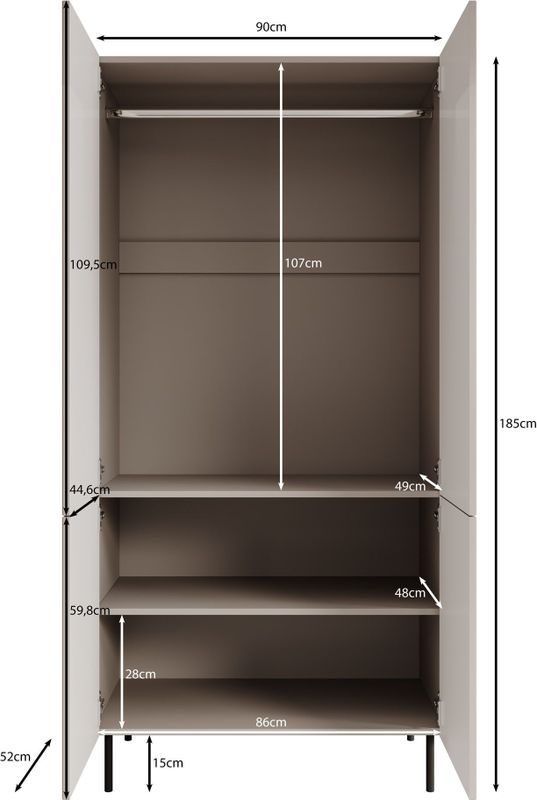 Kledingkast - Alex - Beige - Hout - 4 Deuren - 90x52x185 cm